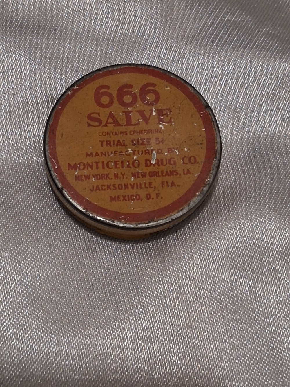 Vintage 666 Salve Tin - Yellow & Red Pocket Tin